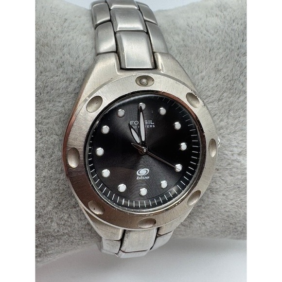 Ladies Fossil‎ Blue AM-3302 Silver Tone Quartz Watch New Battery - Picture 1 of 16